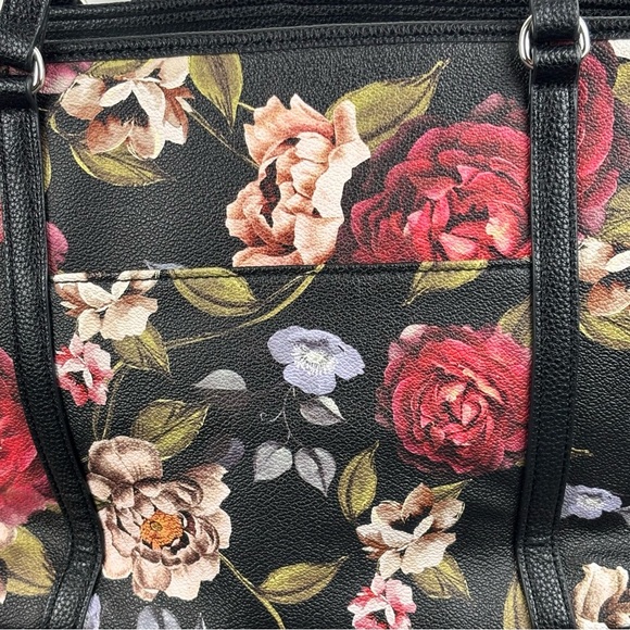 Dana Bachman Bella Floral Tote Bag Shoulder Pebble Leather Black with Floral - Picture 9 of 11